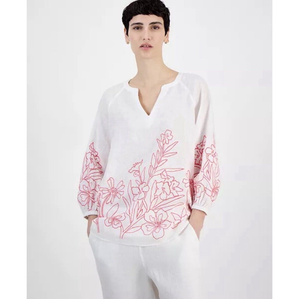 Charter Club Luxury 100% Linen Top PL Pink Boho Beachy Coastal Resort Wear Sheer